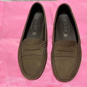 Tod's Dark Brown Suede Loafers